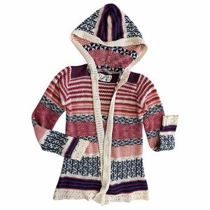 Y2K Pink Republic Toddler Girl Mixed Media Boho Cardigan Hooded Open Front